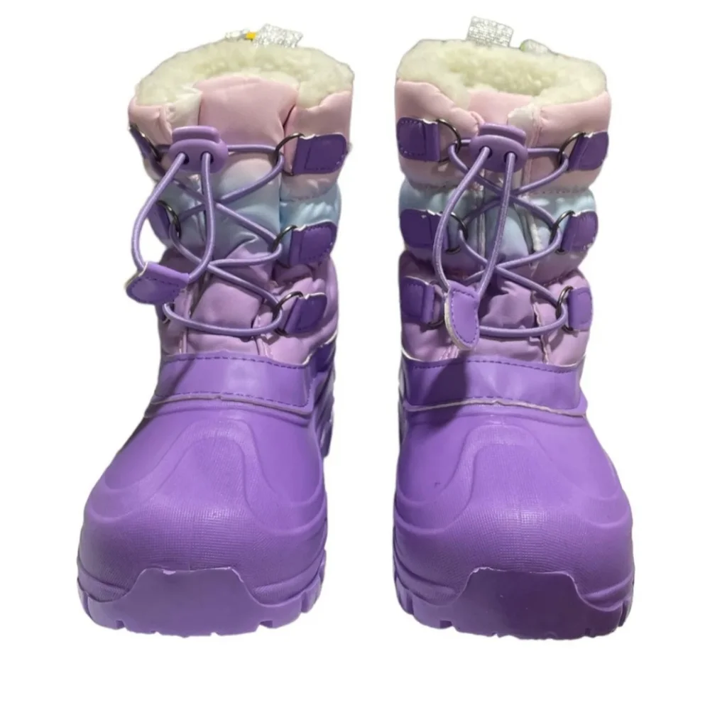 💙 2/$15 Girls Insulated Pull On Snow Boots Purple 9/10